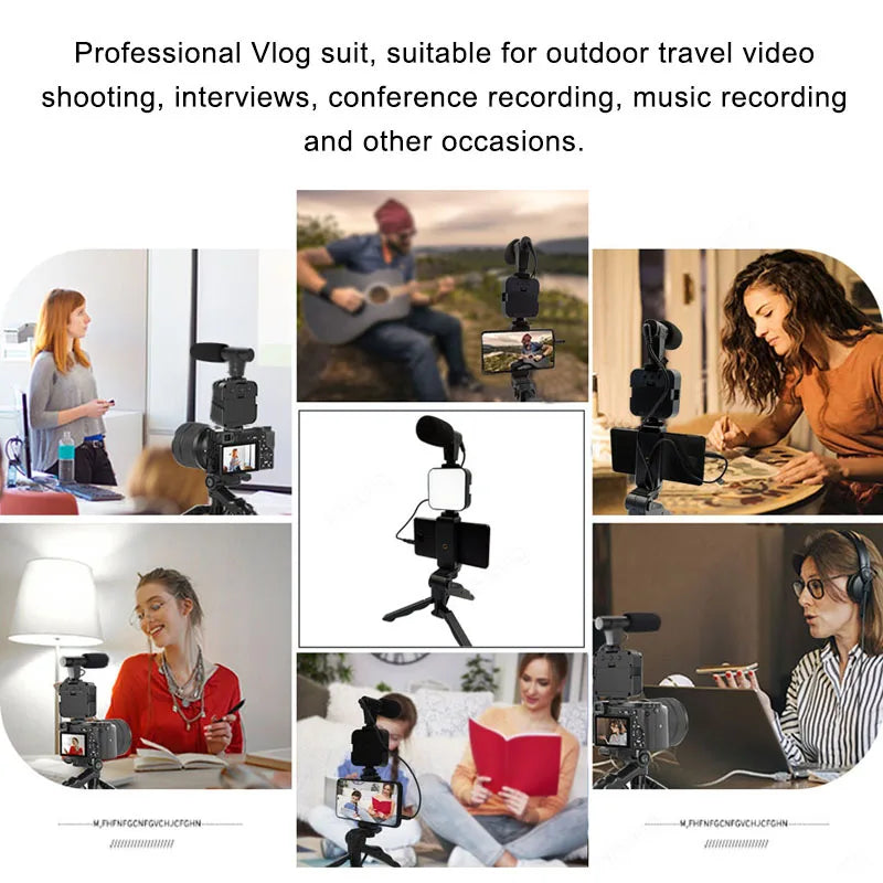 5 in 1 Vlogging Kit with Light Microphone Tripod