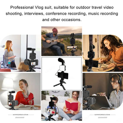 5 in 1 Vlogging Kit with Light Microphone Tripod