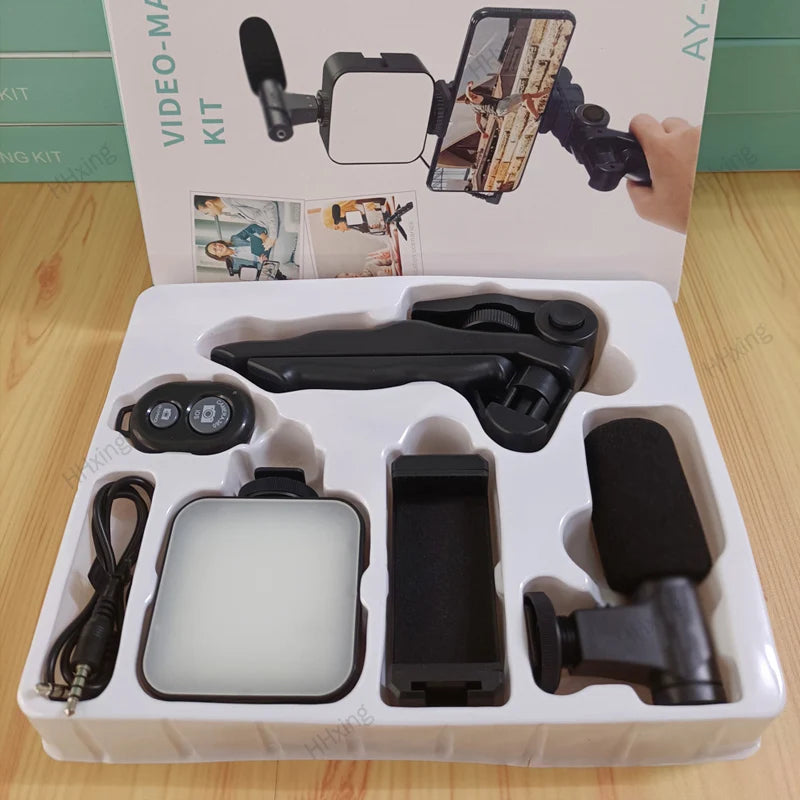 5 in 1 Vlogging Kit with Light Microphone Tripod